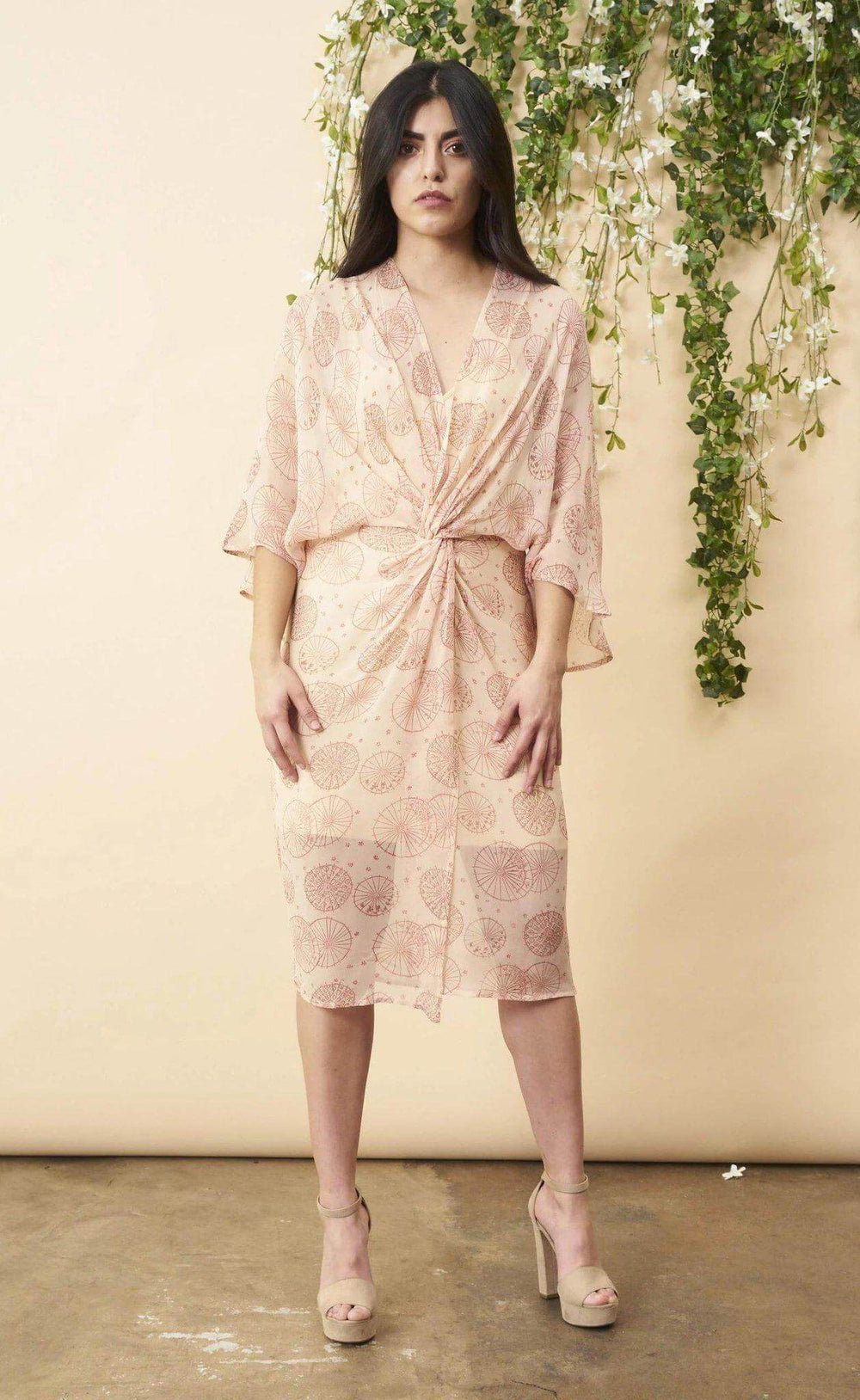 Dancing Umbrellas Twisted Midi Dress in Blush and Rose | Boutique In USA, Dresses, $ 180.00, A Moment Of Now™