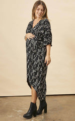 Stylized Feather Wrap Dress in Black + Cream | Boutique In USA, Dresses, $ 180.00, A Moment Of Now™