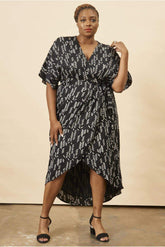 Stylized Feather Wrap Dress in Black + Cream | Boutique In USA, Dresses, $ 180.00, A Moment Of Now™