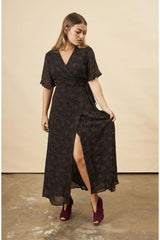 Poppy Flower Butterfly Sleeve Maxi Dress in Black + Copper | Boutique In USA, Dresses, $ 198.00, A Moment Of Now™