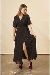 Poppy Flower Butterfly Sleeve Maxi Dress in Black + Copper | Boutique In USA, Dresses, $ 198.00, A Moment Of Now™