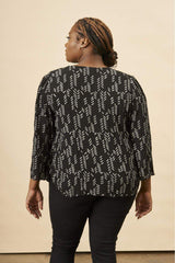 Stylized Feather Tie Knot Blouse in Black + Cream | Boutique In USA, Tops, $ 82.00, A Moment Of Now™