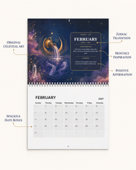 2027 Mystical Wall Calendar, Zodiac Astrology Calendar with Monthly Affirmations, Celestial Moon Art, Spiritual Gift