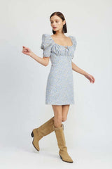 Bold Blue Floral Puff Sleeve Mini Dress, Dresses, $ 68.95, A Moment Of Now™