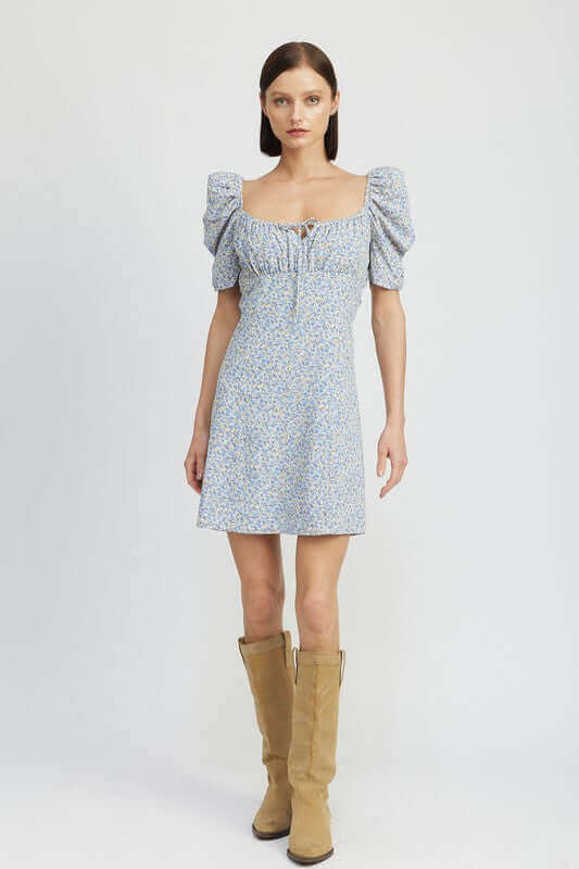 Bold Blue Floral Puff Sleeve Mini Dress, Dresses, $ 68.95, A Moment Of Now™