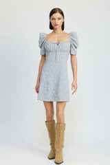 Bold Blue Floral Puff Sleeve Mini Dress, Dresses, $ 68.95, A Moment Of Now™