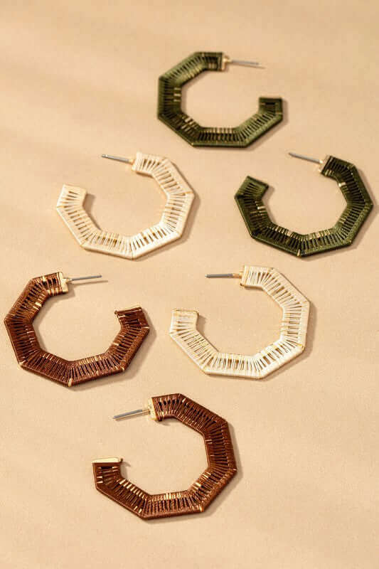 Thread Wrapped Hexagon Hoops Earrings | Boutique Jewelry, Earrings, $ 13.95, A Moment Of Now™