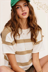 Lightweight Stripe Sweater Short Sleeve Top - Stylish & Comfy, Sweaters, $ 39.00, A Moment Of Now™