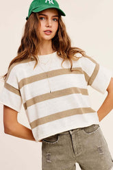 Lightweight Stripe Sweater Short Sleeve Top - Stylish & Comfy, Sweaters, $ 39.00, A Moment Of Now™