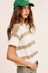 Lightweight Stripe Sweater Short Sleeve Top - Stylish & Comfy, Sweaters, $ 39.00, A Moment Of Now™