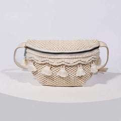 Esme Straw Crochet Tassel Sling Bag - Boho Chic, Sling Bags, $ 60.95, A Moment Of Now™