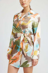 Abstract Watercolor Print Ruched Surplice Shirt Dress, Dresses, $ 68.95, A Moment Of Now™