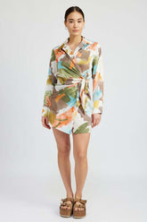 Abstract Watercolor Print Ruched Surplice Shirt Dress, Dresses, $ 68.95, A Moment Of Now™