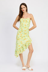 Floral Print Asymmetric Ruffle Midi Dress, Dresses, $ 75.00, A Moment Of Now™