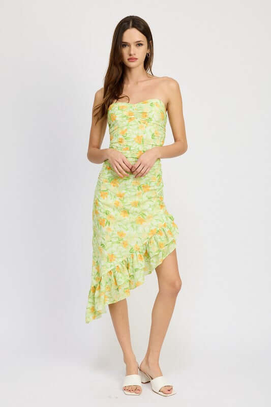 Floral Print Asymmetric Ruffle Midi Dress, Dresses, $ 75.00, A Moment Of Now™