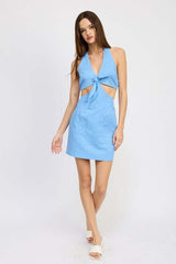 Chic Halter Neck Embroidered Mini Dress, Dresses, $ 99.00, A Moment Of Now™