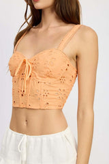 Eyelet Corset Top With Front Drawstrings - Stylish Fit, Tops, $ 54.95, A Moment Of Now™