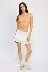 Eyelet Corset Top With Front Drawstrings - Stylish Fit, Tops, $ 54.95, A Moment Of Now™