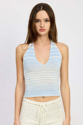 Glitter Yarn Stripped Halter Top with Back Tie, Tops, $ 54.95, A Moment Of Now™