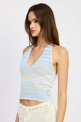 Glitter Yarn Stripped Halter Top with Back Tie, Tops, $ 54.95, A Moment Of Now™