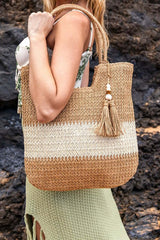 Valeria Two-Tone Straw Tote Shoulder Bag - Chic & Practical, Totes, $ 51.95, A Moment Of Now™
