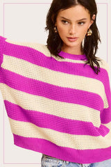 Striped Round Neck Loose Fit Sweater - Stylish Comfort, Sweaters, $ 49.00, A Moment Of Now™