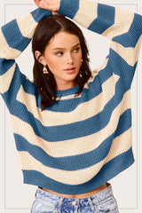 Striped Round Neck Loose Fit Sweater - Stylish Comfort, Sweaters, $ 49.00, A Moment Of Now™