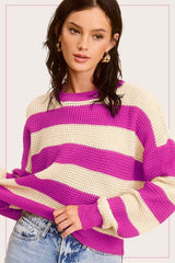 Striped Round Neck Loose Fit Sweater - Stylish Comfort, Sweaters, $ 49.00, A Moment Of Now™