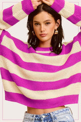 Striped Round Neck Loose Fit Sweater - Stylish Comfort, Sweaters, $ 49.00, A Moment Of Now™
