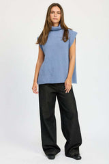 Stylish Split Back Short Sleeve Turtle Neck Sweater, Sweaters, $ 55.00, A Moment Of Now™