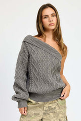 Stylish Grey Oversized One Shoulder Sweater, Sweaters, $ 75.00, A Moment Of Now™
