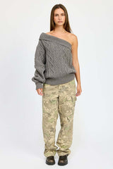 Stylish Grey Oversized One Shoulder Sweater, Sweaters, $ 75.00, A Moment Of Now™