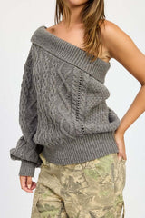 Stylish Grey Oversized One Shoulder Sweater, Sweaters, $ 75.00, A Moment Of Now™