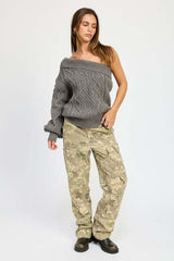 Stylish Grey Oversized One Shoulder Sweater, Sweaters, $ 75.00, A Moment Of Now™