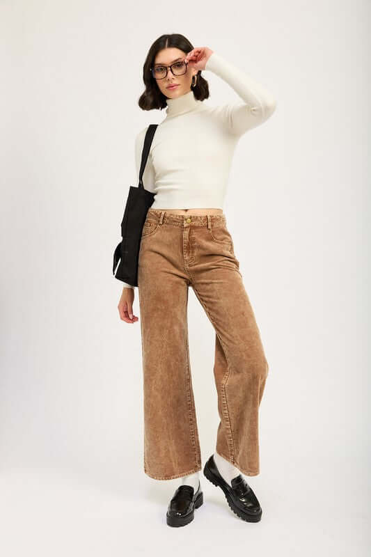 Sepia Brown Distressed Corduroy Wide Leg Pants, Pants, $ 75.00, A Moment Of Now™