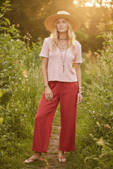 Pink Floral V-Neck Short Sleeve Ribbed T-Shirt | Bohemian Fashion, T-shirts, $ 49.00, A Moment Of Now™