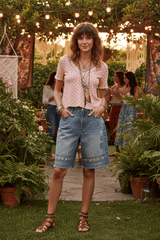 Pink Floral V-Neck Short Sleeve Ribbed T-Shirt | Bohemian Fashion, T-shirts, $ 49.00, A Moment Of Now™