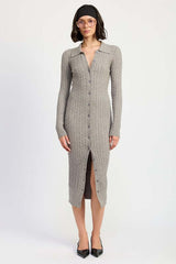 Grey Button Up Long Sleeve Cable Knit Midi Dress, Sweater Dresses, $ 65.00, A Moment Of Now™