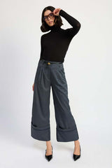 Grey Blue Fold Over Pleated Flare Pants, Pants, $ 75.00, A Moment Of Now™