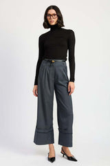 Grey Blue Fold Over Pleated Flare Pants, Pants, $ 75.00, A Moment Of Now™