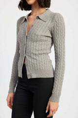 Stylish Grey Cable Knit Cardigan Top for Every Occasion, Cardigans, $ 77.95, A Moment Of Now™