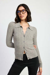 Stylish Grey Cable Knit Cardigan Top for Every Occasion, Cardigans, $ 77.95, A Moment Of Now™