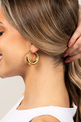 18K Gold Plated Stainless Steel Mod Hoop Earrings, Earrings, $ 15.00, A Moment Of Now™