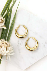 18K Gold Plated Stainless Steel Mod Hoop Earrings, Earrings, $ 15.00, A Moment Of Now™