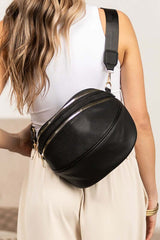 Sabrina Double Zip Leather Crescent Sling - Chic & Functional, Crossbody Bags, $ 45.00, A Moment Of Now™