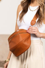 Sabrina Double Zip Leather Crescent Sling - Chic & Functional, Crossbody Bags, $ 45.00, A Moment Of Now™