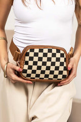 Alva Mixed Media Check Sling Belt Bum Bag - Stylish & Versatile, Crossbody Bags, $ 30.00, A Moment Of Now™