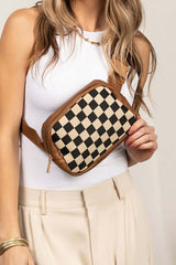 Alva Mixed Media Check Sling Belt Bum Bag - Stylish & Versatile, Crossbody Bags, $ 30.00, A Moment Of Now™