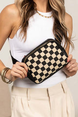 Alva Mixed Media Check Sling Belt Bum Bag - Stylish & Versatile, Crossbody Bags, $ 30.00, A Moment Of Now™
