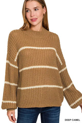 Camel Brown Oversize Striped Sweater | Boutique In USA, Sweaters, $ 37.00, A Moment Of Now™